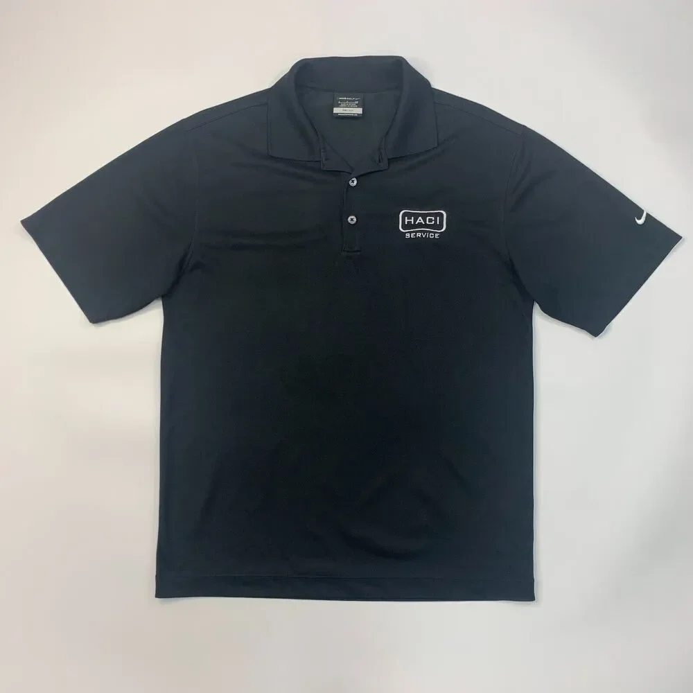 Nike Golf Shirt Mens S Small Black Dri Fit Micro Pique Polo Haci Service Logo